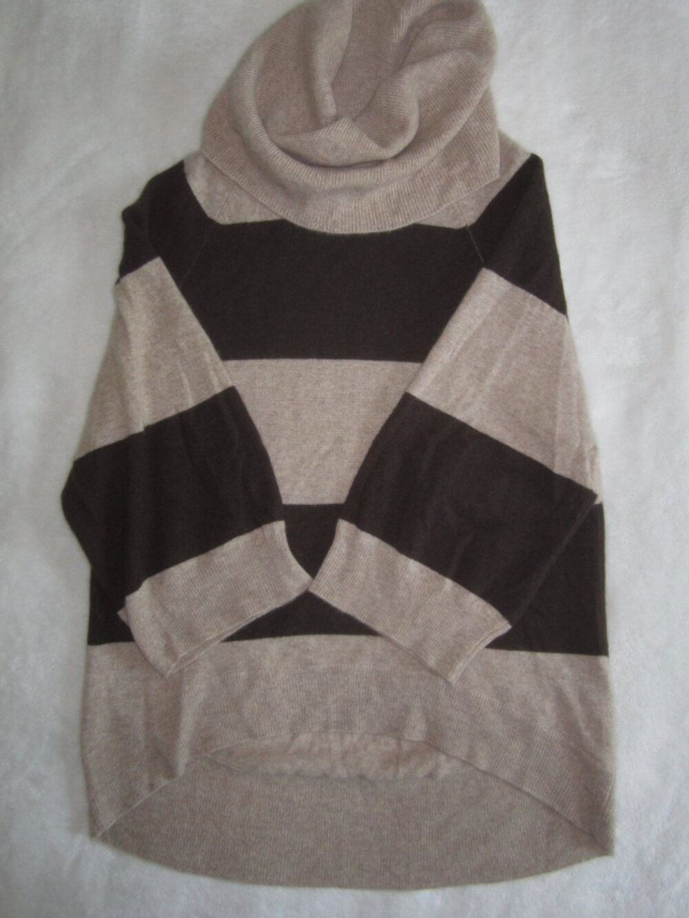 PURE AMICI 100% Cashmere Cowl Neck Sweater 3/4 Sleeve High Low Hem Women's Small